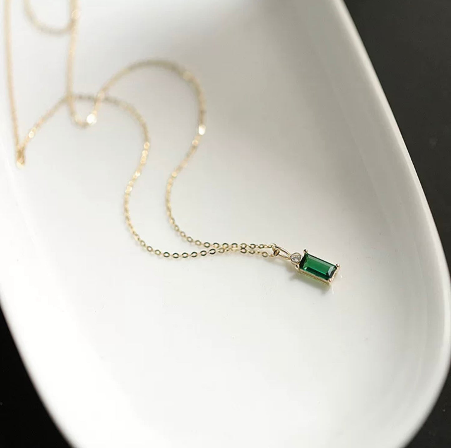 Emerald Little Square Gold Waterproof Necklace