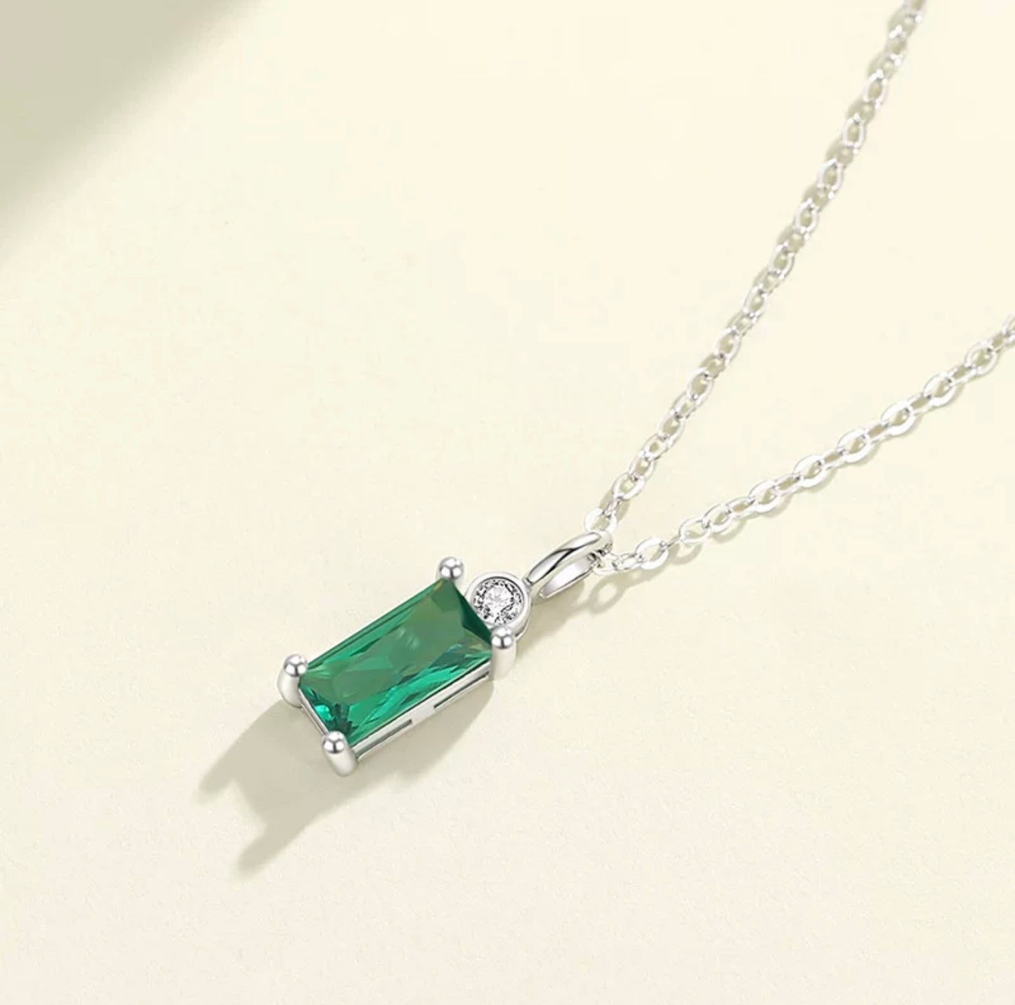 Emerald Little Square Silver Waterproof Necklace