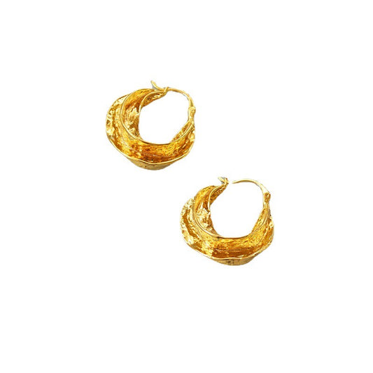 Celi Retro Handmade Concave Textured Swirl Hoop Earrings