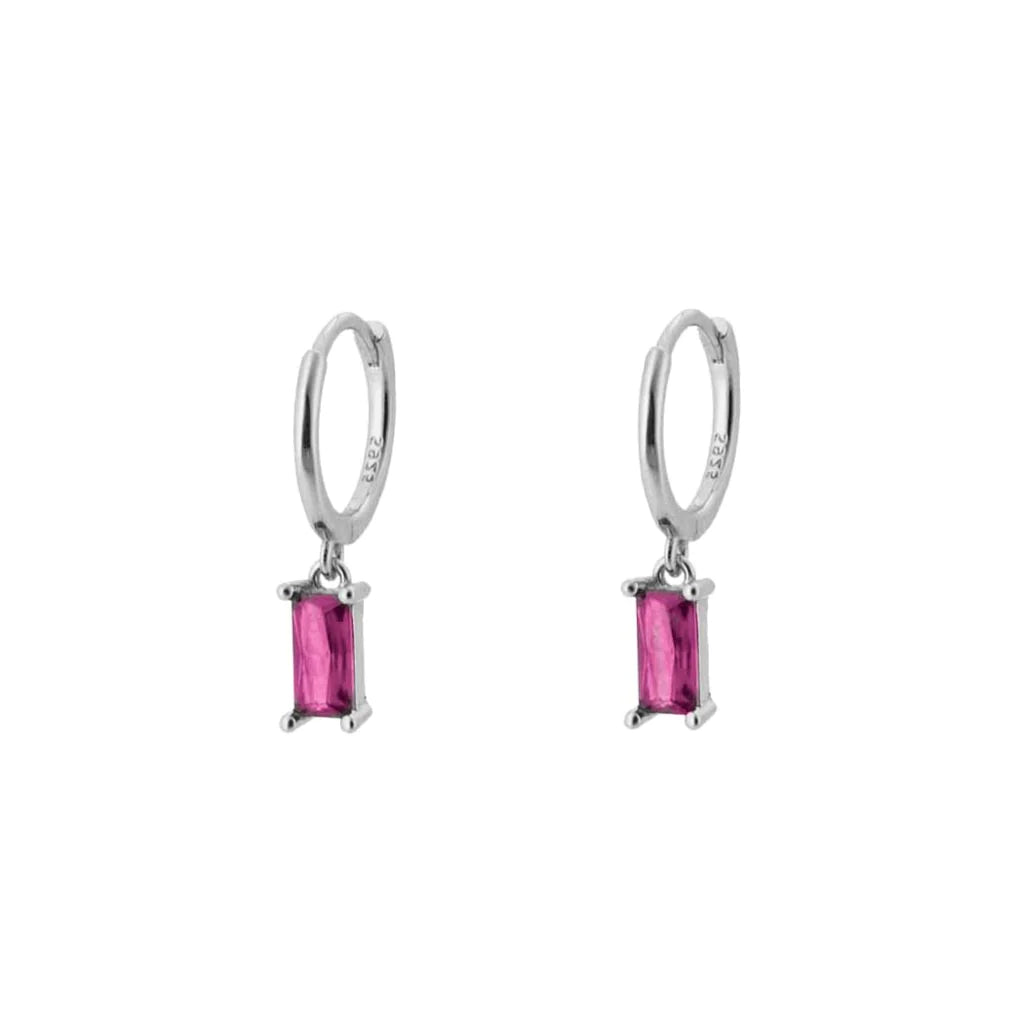 Square Pink Silver Dangle Hoop