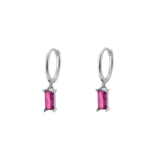 Square Pink Silver Dangle Hoop