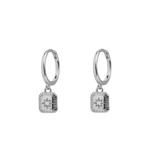 Square White SCZ Silver Dangle Hoop