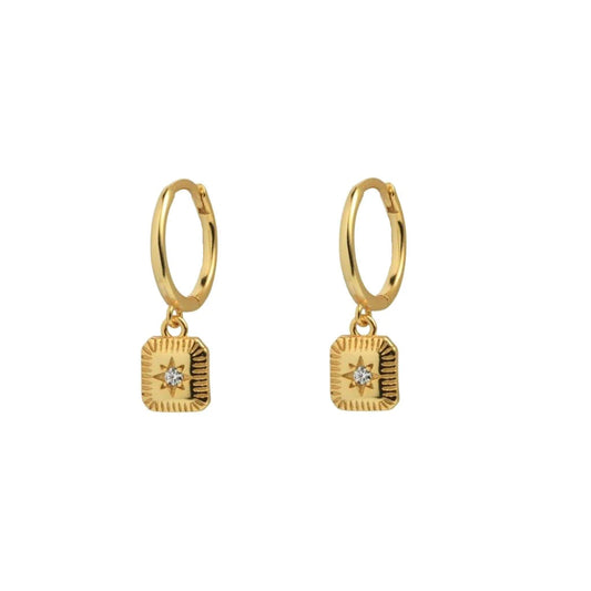 Square White SCZ Gold Dangle Hoop