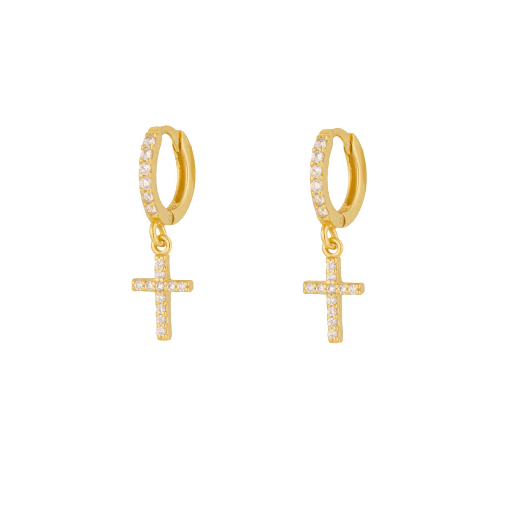 Shining Cross Gold Dangle Hoop