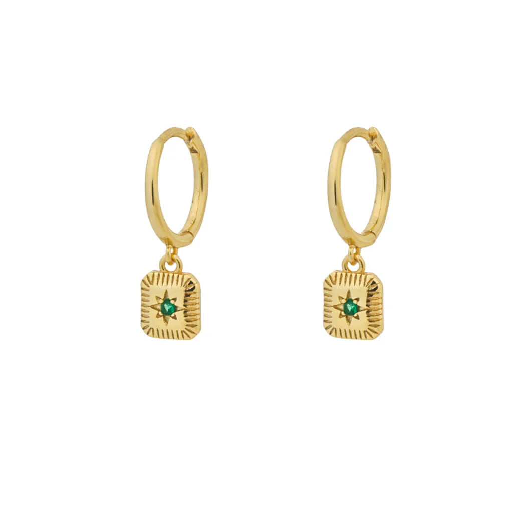 Square Green SCZ Gold Dangle Hoop